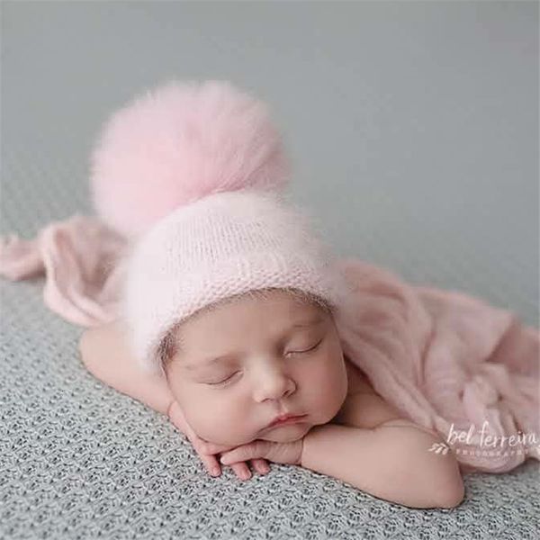 

caps hats dvotinst born baby pography props knitting mink handmade furry ball hat bonnet fotografia accessories studio po props 230328, Yellow