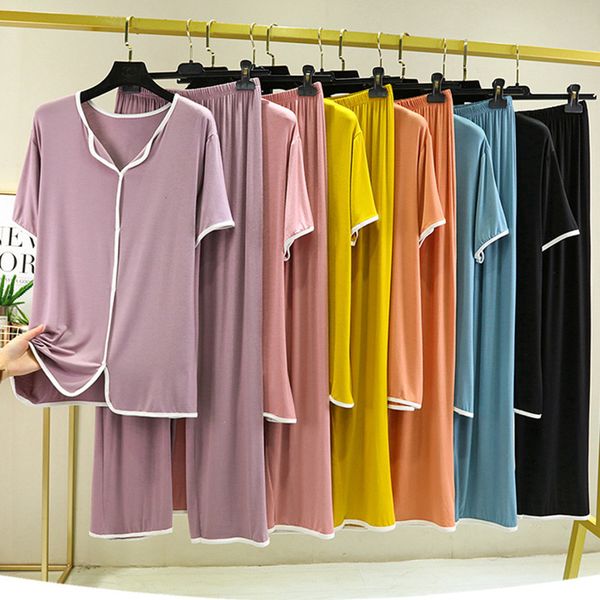 

women's sleepwear fdfklak summer modal pajamas women's short-sleeved trousers night wear women plus size xxl loose style home clot, Black;red