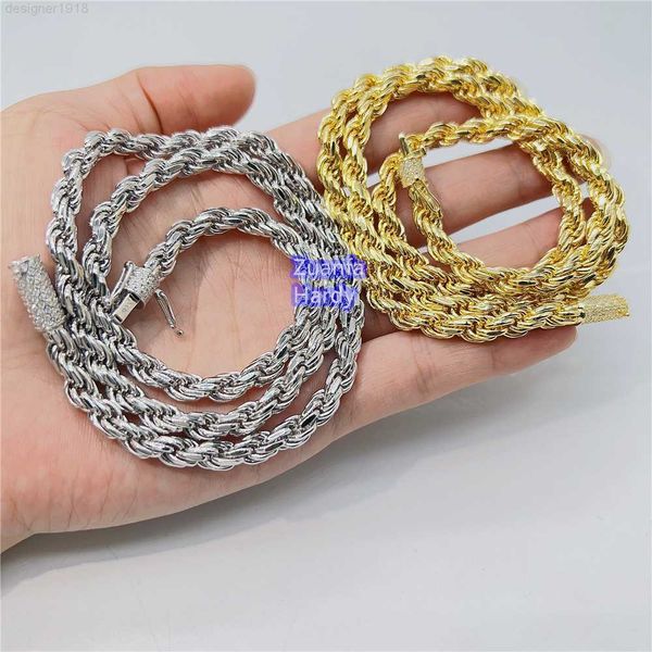 

custom rope chain solid 18k real gold plated 925 sterling silver vvs moissanite iced out necklace