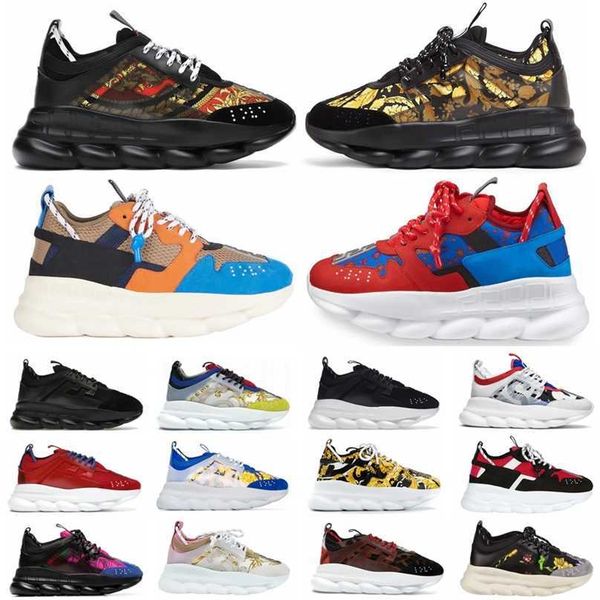 

designer men women chain reaction casual shoes triple white black twill orange blue fluo multi-color rubber suede platform sneakers sports l