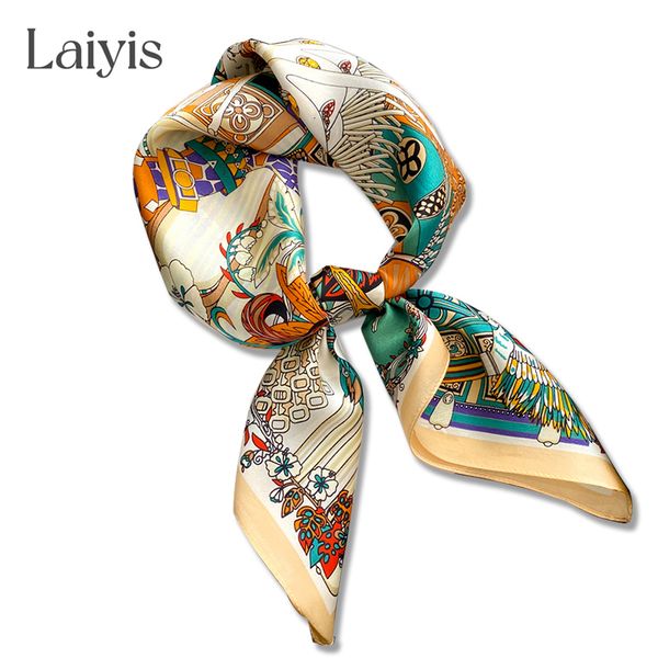 

scarves square luxury brand 100% natural silk scarf women shawl wrap neckerchief female bandana headband summer hair ribbon 230328, Blue;gray