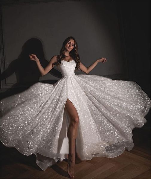 

party dresses glitter sequins a line wedding side split bride gowns special formal 230328, White;black