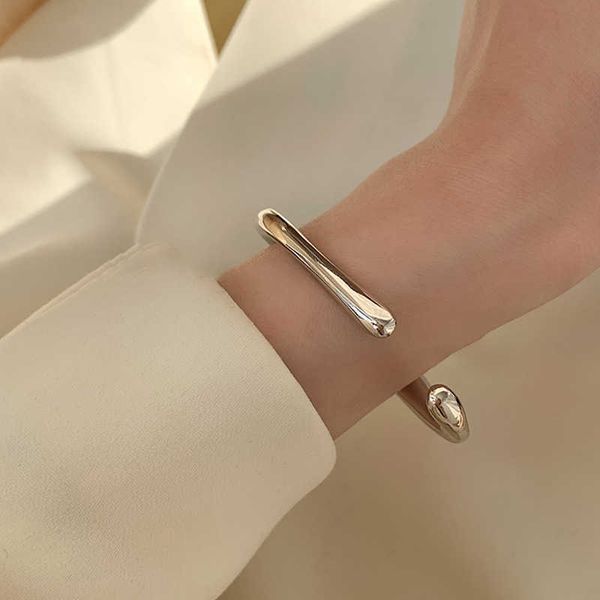 

charm s bangle 925 sterling heavy industry texture open silver ins niche bracelet design flash diamond delicate hand jewelry, Golden;silver