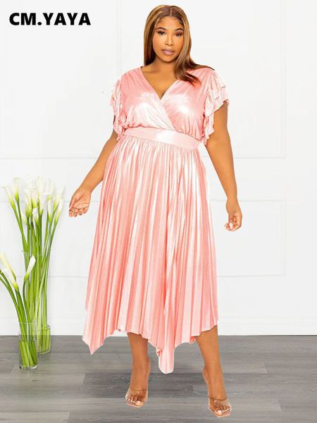 

plus size dresses cm yaya size women pleated vintage wrap v neck asymmetrical maxi long dress 2023 summer vestidos evening 230328, Black