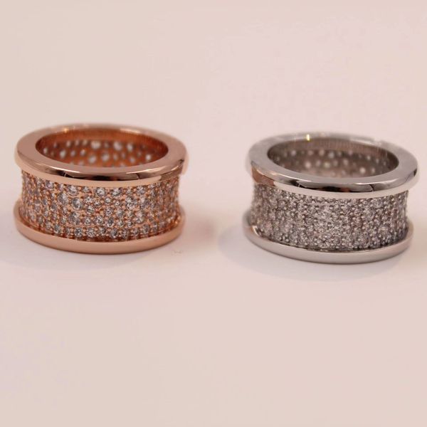 

2023 luxury crystal spring couple ring men's and women's 18k gold full diamond titanium steel ring designer ring, Silver