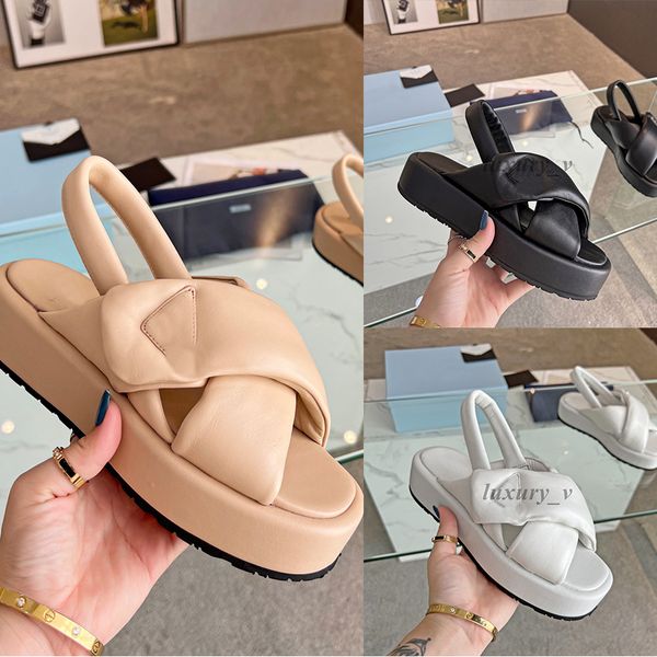 

designer monolith sandals soft leather mules women slippers rubber platform sandals classics ankle strap sandal wide solid pattern slipper, Black