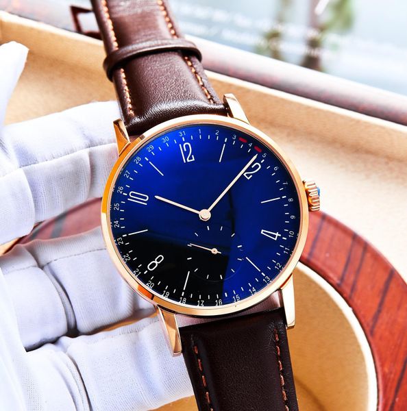 

0 43mm men's watch 316 stainless steel genuine cowhide original buckle strap fully automatic mechanical movement, Slivery;brown