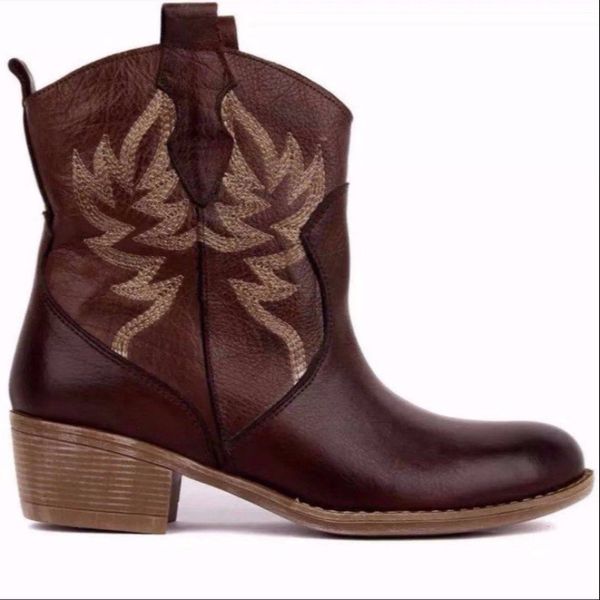

boots embroidery botas mujer leather cowboy ankle boots for women wedge high heel boots print western cowgirl boots botas de mujer 230327, Black