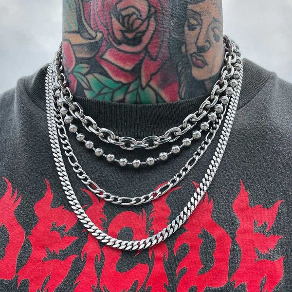 

pendant necklaces 2021 new fashion cuban figaro chain necklace men punk 2.5-9mm width stainless steel chain choker necklace for men jewelry, Silver