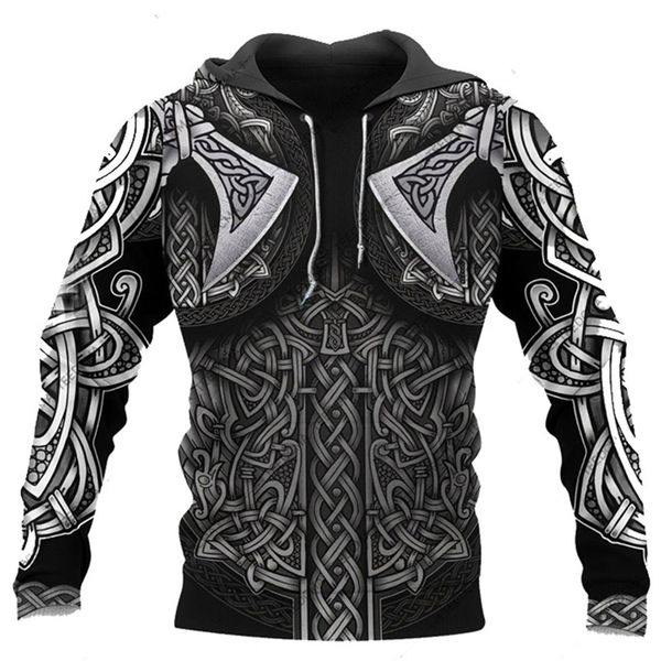

mens hoodies sweatshirts viking sweter bertudung hoodie pria pullover cetak 3d atasan pakaian ukuran besar vintage longgar musim semi gugur, Black