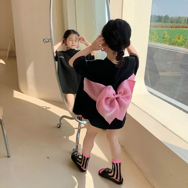 

girl's dresses girls' black short sleeve tshirt summer bow baby 230327, Red;yellow