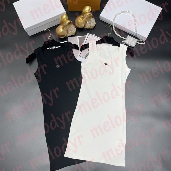 

women knitted dress summer vest skirts triangle badge sleeveless cotton dress womens clothing, Black