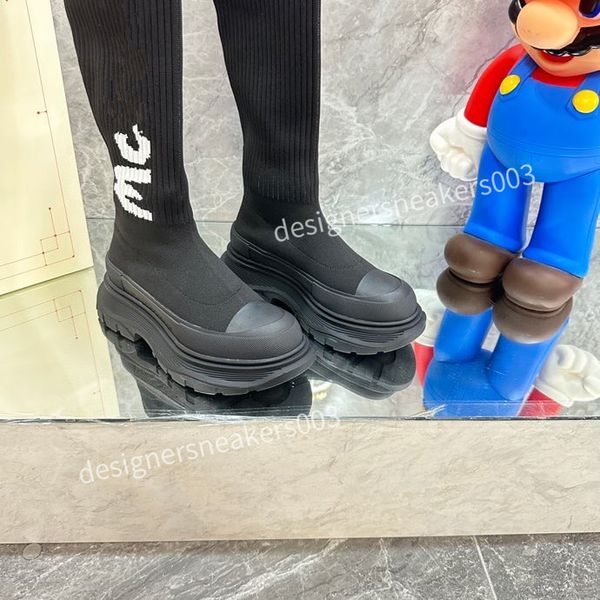 

2023new men fashion leisure women heels autumn and winter knitted elastic boots socks and knee boots fashion stockings shoes long boots, Black