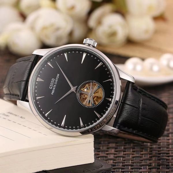 

42mm mens automatic watch mechanical sapphire black blue leather luminous rose gold tourbillion simple 0, Slivery;brown