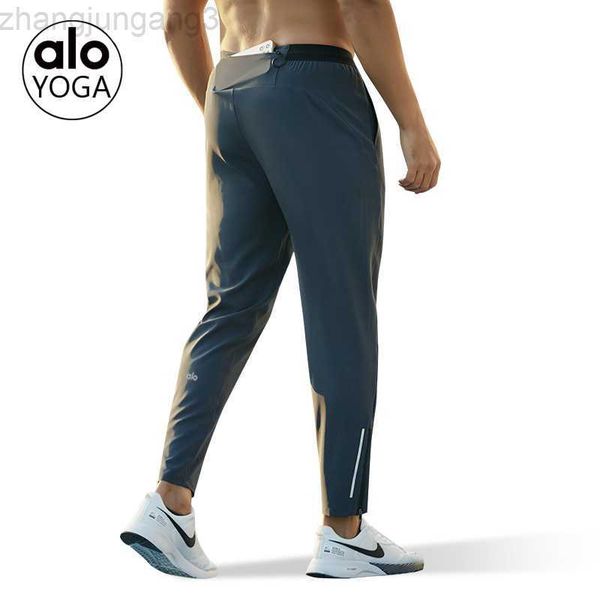 

designer alos yoga summer loose fit men's straight training pants running breathable fitness pants, Black