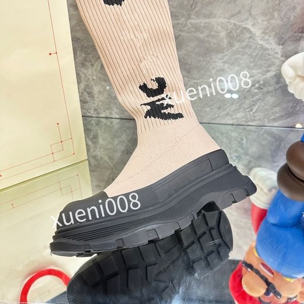 

2023new womens autumn socks flat long boots fashion knitted elastic boot designer alphabetic lady letter thick platform women shoes large, Red;white