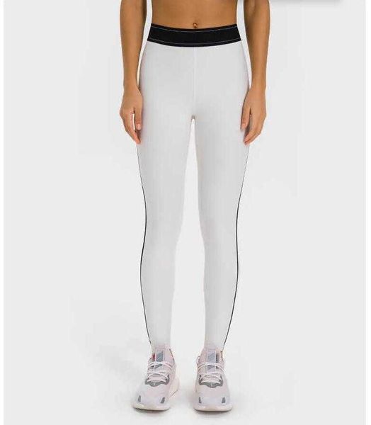 

lu-347 color contrast women leggings elastic waist tights slim fit running fitness training yoga pants gym clothes, White;red