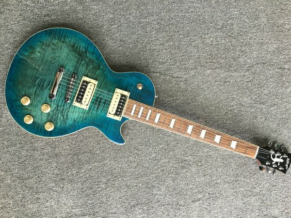 

lp electric guitar, light green excellent,solid flamed maple mahogany, good sound quality, customized