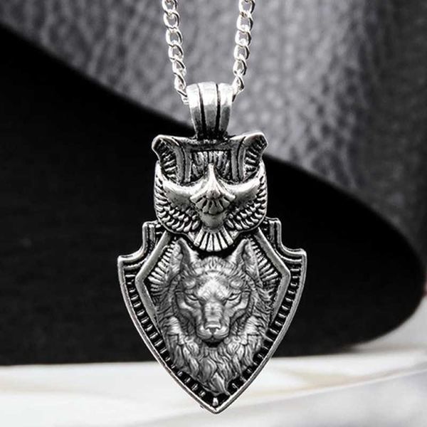 

pendant necklaces fashion men's wolfhead necklace stainless steel triangle pendant hip hop necklaces for men punk animal jewelry annive, Silver