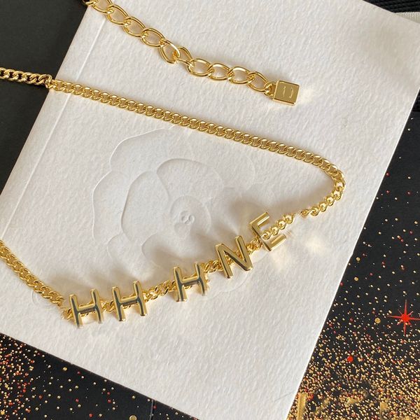

designer double letter pendant necklace chain fashion women never fading real gold plated brass copper crystal necklaces choker pendants wed, Silver