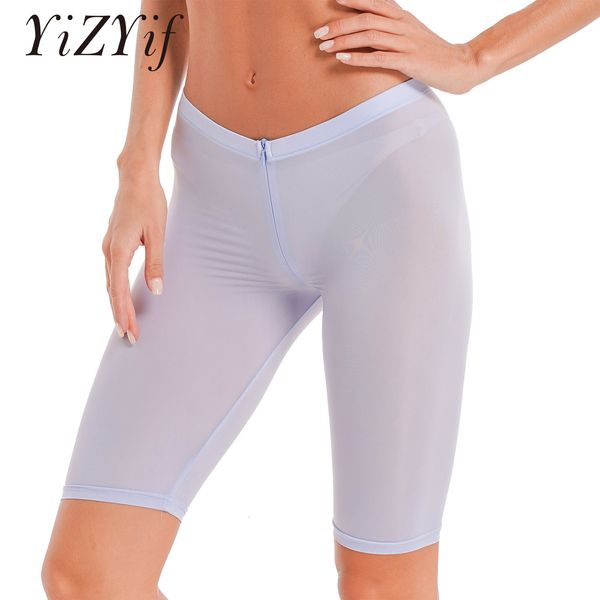 

womens shorts see through temptation cute tight package hip party porno women elasticity zipper open crotch short pants 230328, White;black