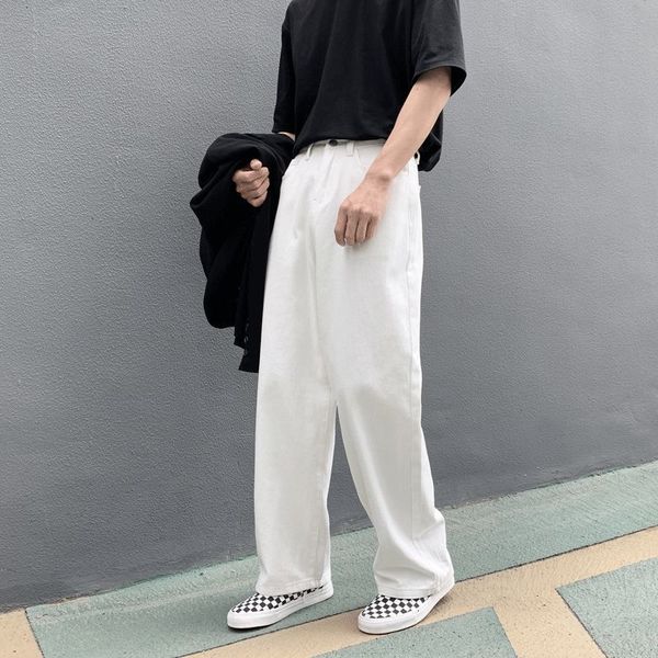 

men's jeans wide leg jeans men's fashion casual black white jeans men streetwear korean loose hip-hop straight-leg denim trousers, Blue