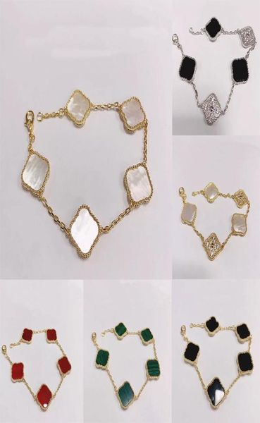 

925 silver designer lucky elegant charm bracelet cleef fashion vintage 5 motifs bracelets clover leaf necklace luxury design weddi2684674, Golden;silver