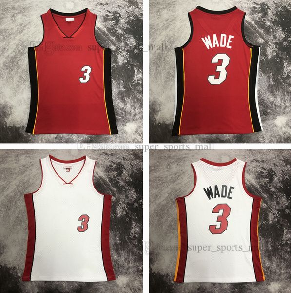 

printed vintage basketball jerseys dwyane 3 wade red white breathable sport jersey, Black;red