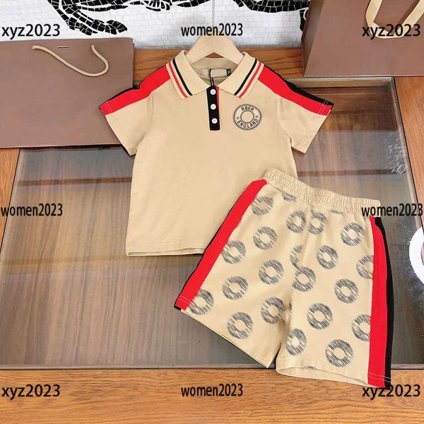 

luxury kids designer clothes brand sets baby dress summer 2pcs letter printed polo shirt and solid color shorts new arrival, White