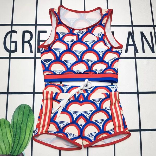 

swim wear geometric pattern printed bodysuit textile women letter tankini set lady high waist short swim pants pool party swimwear