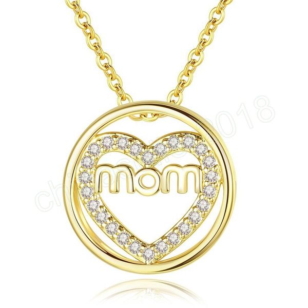 

round mom letter pendant necklace for women 3 colors love thanksgiving mother's day jewelry festival gift, Silver