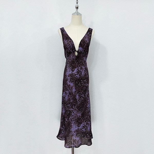 

american designer dress leopard print silk dress, Black;gray