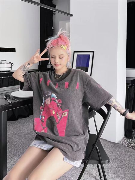

womens tshirt vtg akira cyberpunk cartoon vintage summer y2k 100% cotton loose high street casual men and women short sleeve 230329, White