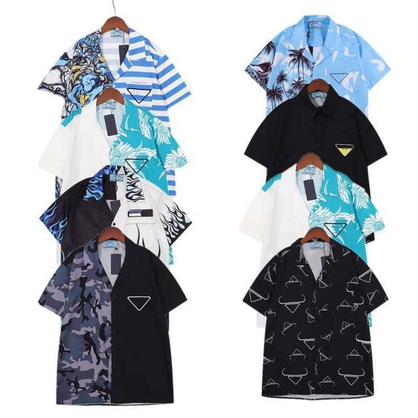 

prad men designer shirts fashion couple printing t-shirt casual shirts slim fit short sleeve dress shirt, White;black