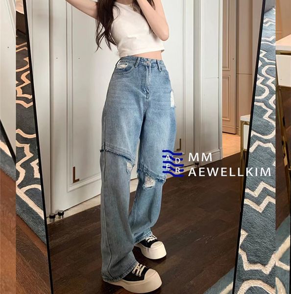

women's jean's jeans aderror 2023 spring fashion design men's and straight loose slim 230329, Blue