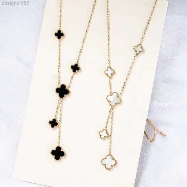

double side clover pendant necklace white black red flower jewelry for women gift, Silver