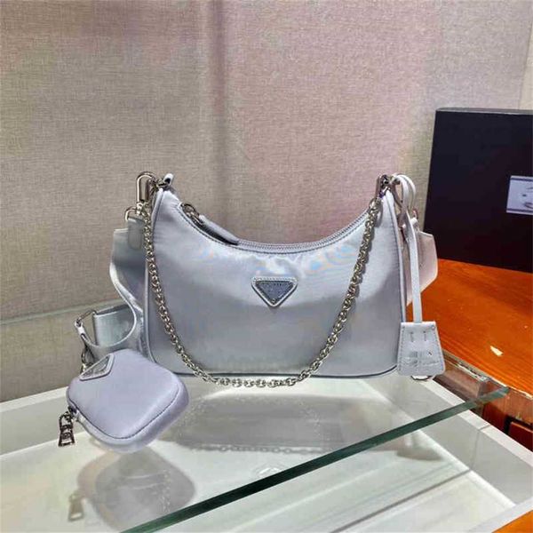 

2023 designer bag hobo three in one underarm nylon leather messenger leather women's bag