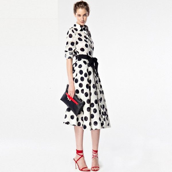 

casual dresses fashion spring autumn women's lapel button vintage elegant party casual workplace polka dot print shirt dress 230329, Black;gray
