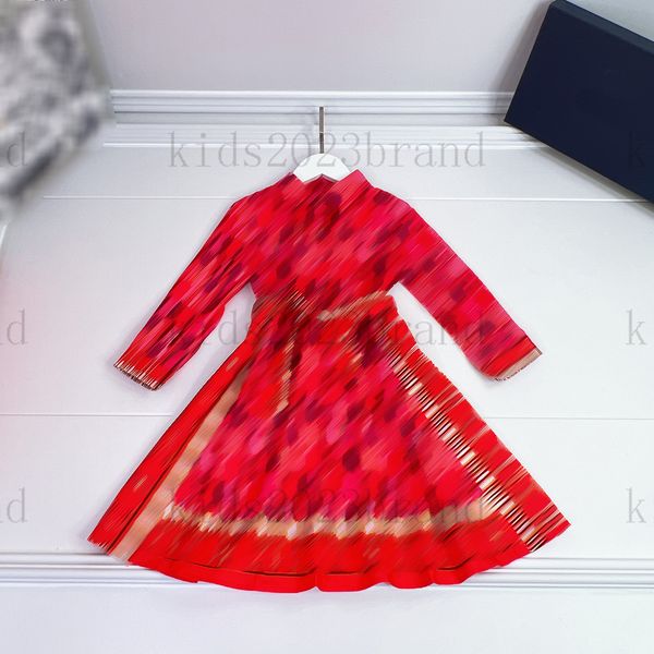 

long sleeve girls dresses red color princess dress brand designer children shirts dress high end summer blouses big skirts fashion pleated s, Red;yellow