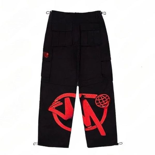 

mens pants y2k hip hop vintage cargo pants loose fashion streetwear multi pocket leisure wide leg high waisted trousers workwear 230329, Black