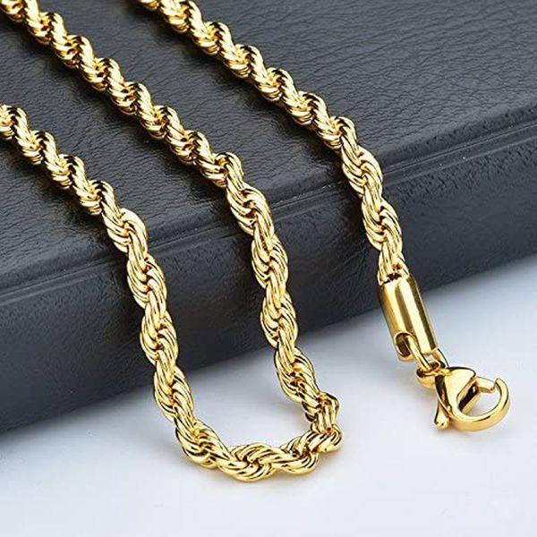

wedding accessories jewelry gold plated rope chain stainless steel necklace for women men golden fashion twisted rope chains jewelry gift 2, White