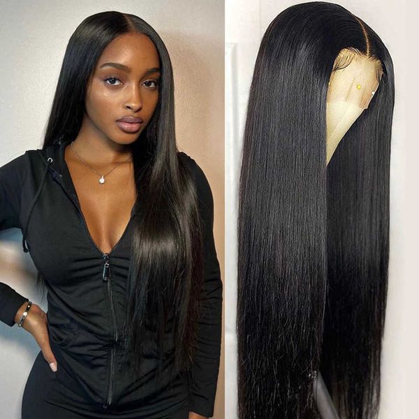 

wig women's long straight hair center split bang handwoven front lace chemical fiber wig headwear overseas230329, Black