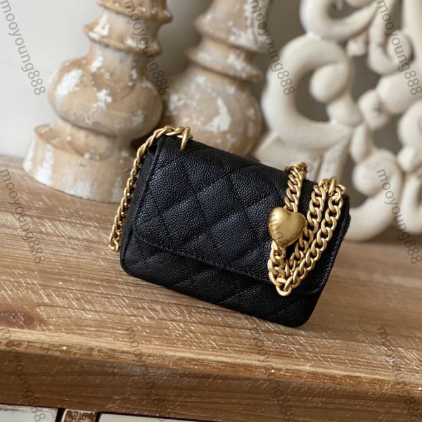 

10a mirror quality mini cosmetic flap bag black quilted heart ball purse designer womens real leather handbag waist bag crossbody shoulder c