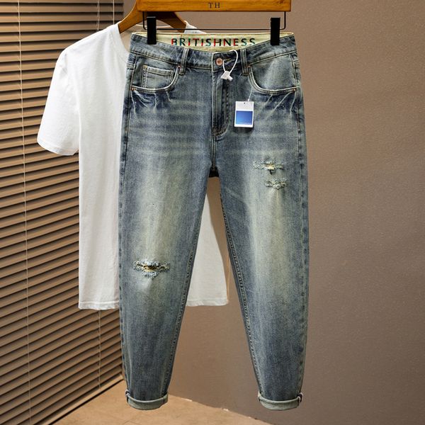 

men's jeans spring men's plus size jeans fashion retro style loose fit stretch denim ankle-length pants male 5xl 6xl 7xl 230329, Blue