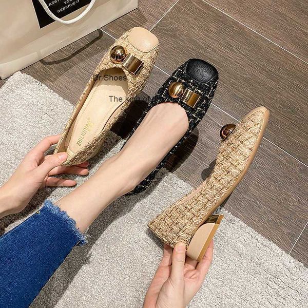 

dress shoes mesh red small fragrant single shoes for women 2022 new style square head thick heel shallow mouth shoes, Black