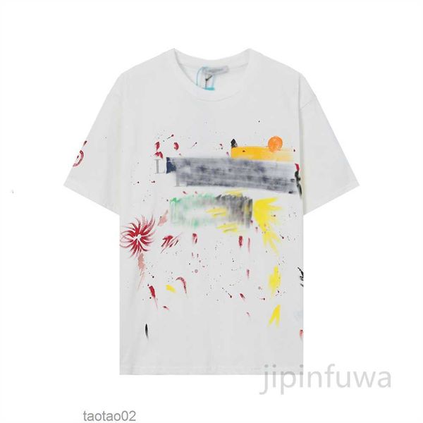 

2023 designer mens t-shirts lanvins tees american high street painted graffiti womens loose short sleeves sweat sports casual clothes street, Black;brown