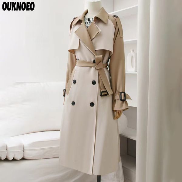 

women's trench coats spring long coat french elegant korean casual loose jacket raincoat 2023 luxury thin slim suit windbreaker 230329, Tan;black