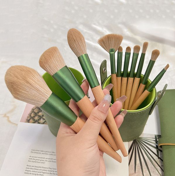 

fashion 10pcs makeup brushes kits fashion green color eye shadow foundation brush wholesale cosmetic tools