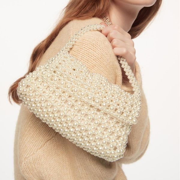 

evening bags pearl beaded white fairy portable messenger with chain female purses and handbags cross body woman 230329