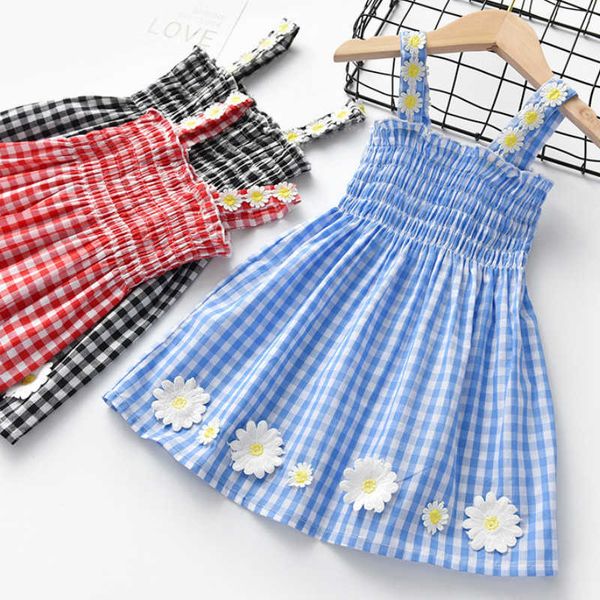 

girl's dresses girls plaid dress 2020 new female baby foreign princess dress baby child small chrysanthemum plaid sling small fresh dre, Red;yellow